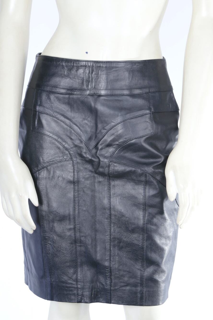 Vintage Black Genuine Leather Western Yoke Paneled High Waist Pencil Skirt Sz S
